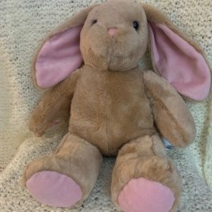 Build-A-Bear rabbit, tan with pink ears.